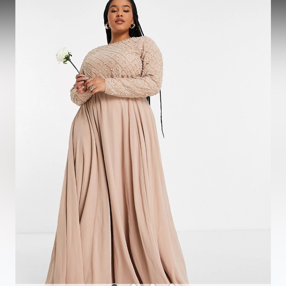 NWT ASOS Curve Bridesmaid Blush Dress Pearl & Beaded Embellishment Tulle Skirt